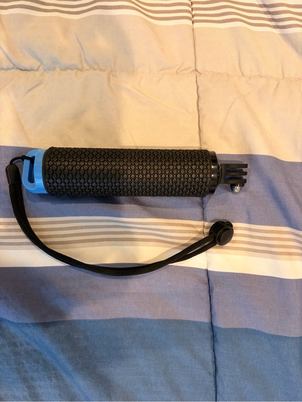 GoPro Black Handheld Grip with Light Blue Accent and Wrist Strap